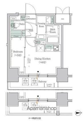 ワンルーフレジデンス板橋大山[1DK/25.32m2]の間取図