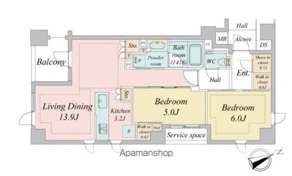 ジオ市谷仲之町[2LDK/63.24m2]の間取図
