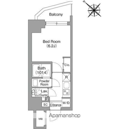 コンフォリア・リヴ横浜平沼[1K/21.12m2]の間取図