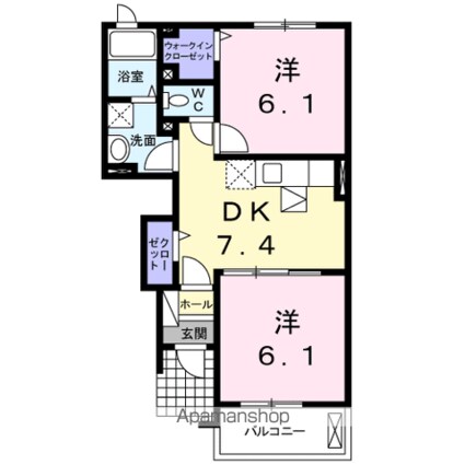 クラール・ブリーゼⅡ[2DK/44.75m2]の間取図