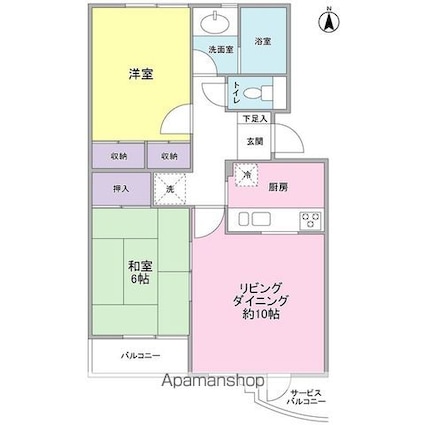 東京都世田谷区上用賀１丁目[2LDK/58.38m2]の間取図