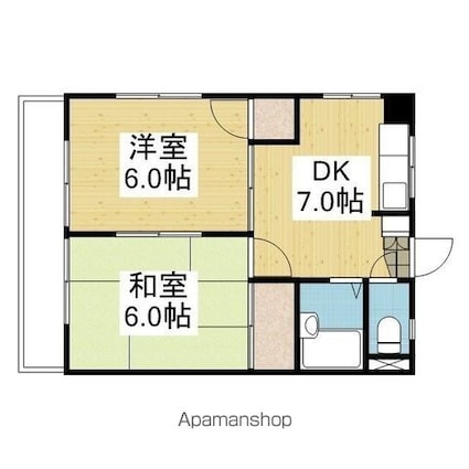 カーサ北久米[2DK/36.45m2]の間取図