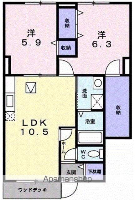 オリージャ　Ⅱ[2LDK/54.86m2]の間取図