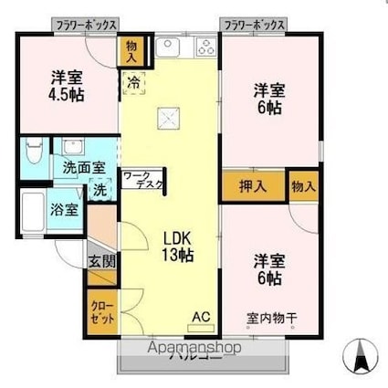 クレストファイブ　Ｃ[3LDK/62.92m2]の間取図