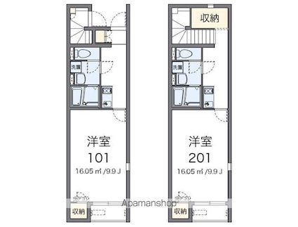 レオネクストからん[1K/34.6m2]の間取図