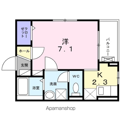 サンライズ下馬[1K/25.66m2]の間取図