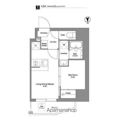 ＢＰＲレジデンス王子[1DK/25.42m2]の間取図