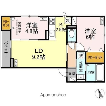 ＤーＲＯＯＭ小田原８丁目Ｉ[2LDK/52.63m2]の間取図