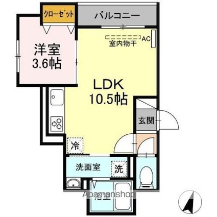 アナシエ神谷[1LDK/33.47m2]の間取図