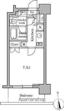 レジディア三軒茶屋[1K/24.95m2]の間取図