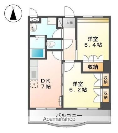 グリーングランデⅡ[2DK/45.36m2]の間取図