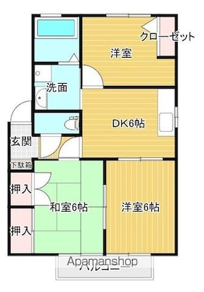サンシャイン　Ｄ棟[3DK/52.14m2]の間取図