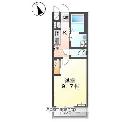 ティエードⅡ[1K/30.87m2]の間取図