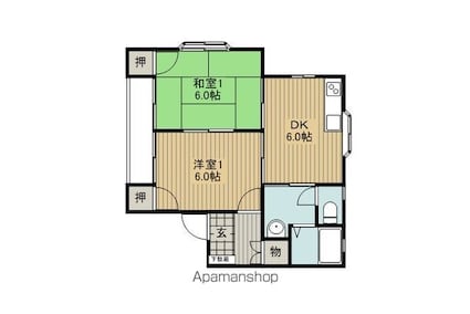 ドゥエル岩波[2DK/42.23m2]の間取図