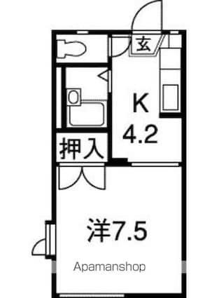 ウエストハイツＤ棟[1K/24.71m2]の間取図