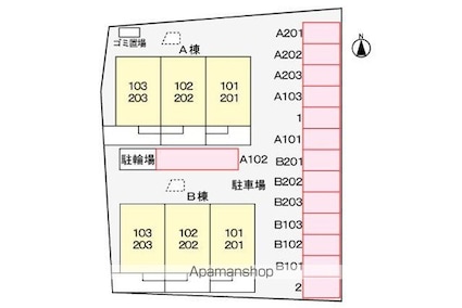 ハーモニーハイツカスミ　Ｂ[2DK/46.13m2]の配置図