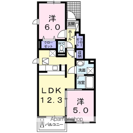山梨県南巨摩郡富士川町小林[2LDK/51.9m2]の間取図