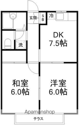 フォンテーヌＤ[2DK/39.74m2]の間取図