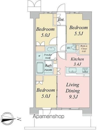 トラープランド蒼麗館[3LDK/61.8m2]の間取図