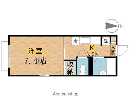 メルベーユ[1K/24.1m2]の間取図