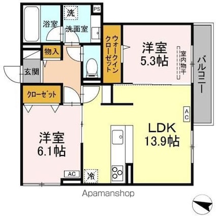 西町ＳＵＺＵＫＡＺＥ[2LDK/60.26m2]の間取図