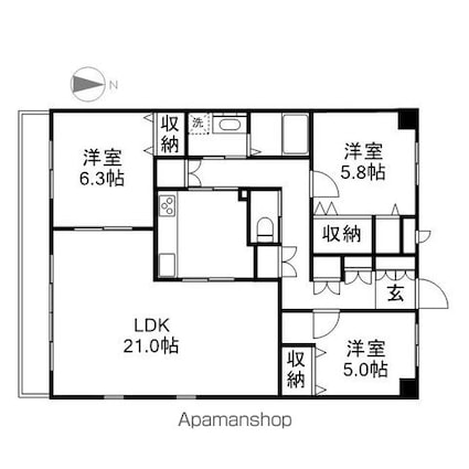 岡山県岡山市北区下中野[3LDK/93.42m2]の間取図