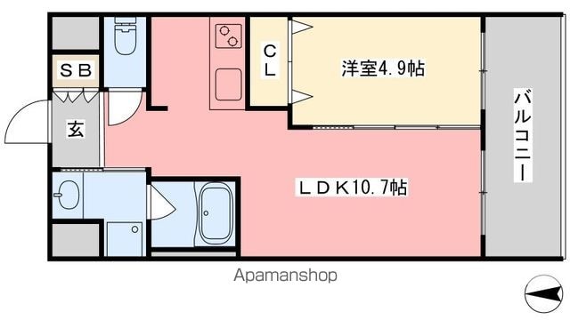 愛媛県松山市竹原町１丁目[1LDK/37.4m2]の間取図