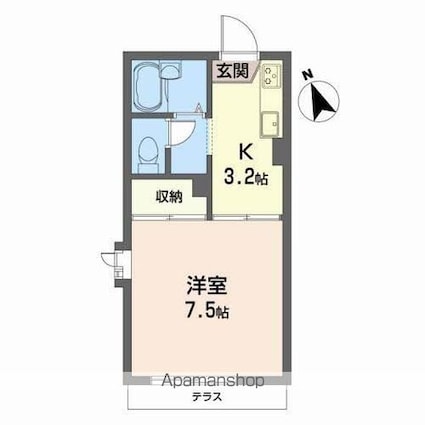 アップルコートⅠ[1K/24.5m2]の間取図