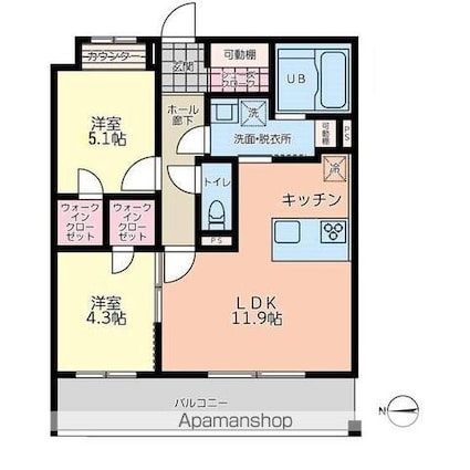 レゴリス成城３[2LDK/53.66m2]の間取図