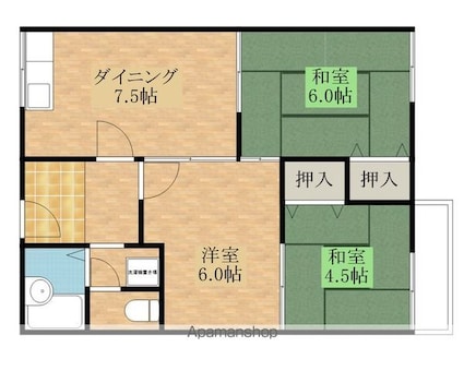 レインボー松本Ａ棟・Ｂ[3DK/40.8m2]の間取図