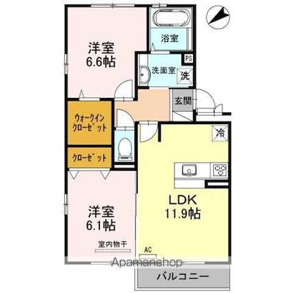 カルムメゾン　アンソレイェ[2LDK/58.37m2]の間取図