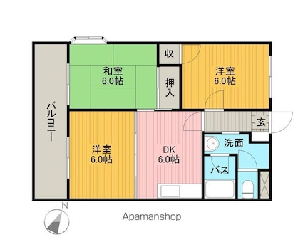 グランシャルマン通町[3DK/51.03m2]の間取図