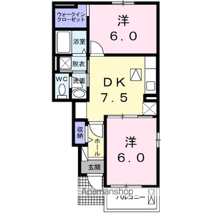 アルカディア　ｐａｒｔ２[2DK/46.06m2]の間取図