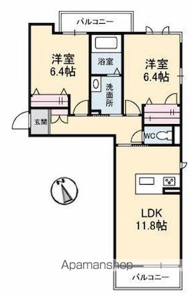 ベレオ木太町[2LDK/60.54m2]の間取図