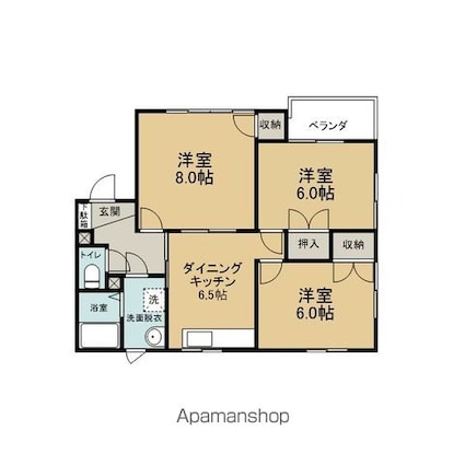 メープルタウンＧ棟[3DK/58.79m2]の間取図