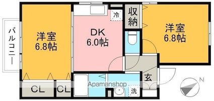 フルーレコート[2DK/45.82m2]の間取図