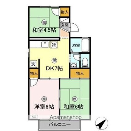 セジュールオーク　Ｂ棟[3DK/50.09m2]の間取図