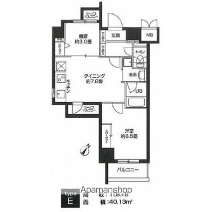 カスタリア用賀[1DK/40.13m2]の間取図