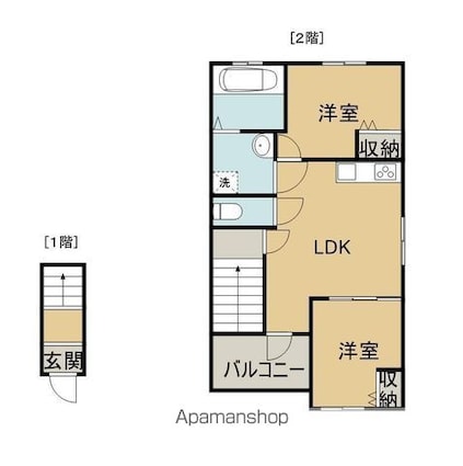 Ｃａｌｍ上吉田　Ａ棟[2LDK/49.52m2]の間取図