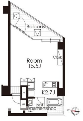 カスタリア広尾[1R/41.3m2]の間取図