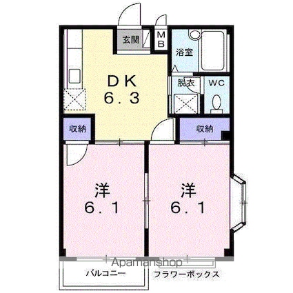 コーポウィスタリアＡ[2DK/39.74m2]の間取図