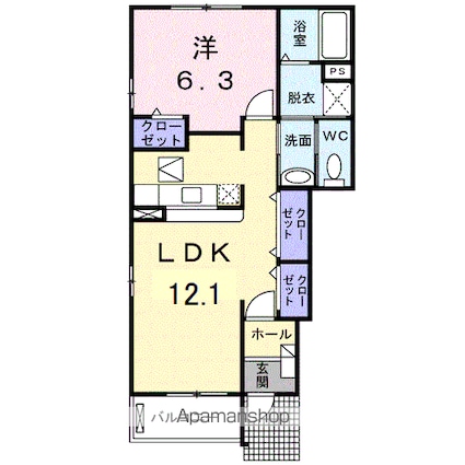 メルツ・ハイム　Ⅰ[1LDK/44.62m2]の間取図