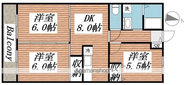 アピカールカシマ[3DK/56.64m2]の間取図