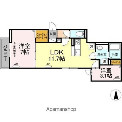 ラリュール清川Ｂ[2LDK/48.62m2]の間取図