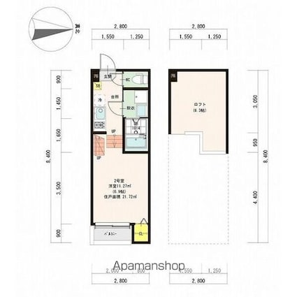 愛知県名古屋市北区下飯田町３丁目[1K/21.72m2]の間取図