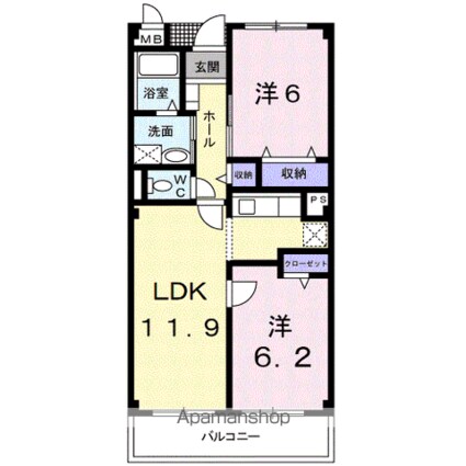 サニーヒル仙台南[2LDK/55.08m2]の間取図