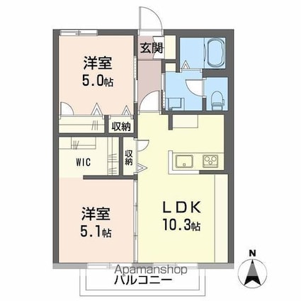 クレセントエビス[2LDK/48.84m2]の間取図