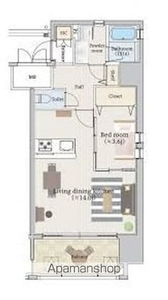 スペルビア勝山[1LDK/45.05m2]の間取図