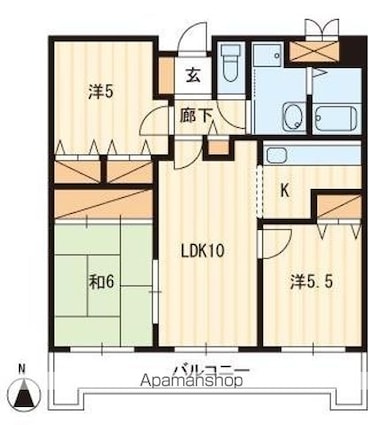 シスコ灘町キャッスル[3LDK/66.42m2]の間取図