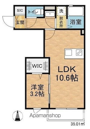 Ｌａ　Ｓｉｔａ埋橋[1LDK/35.01m2]の間取図
